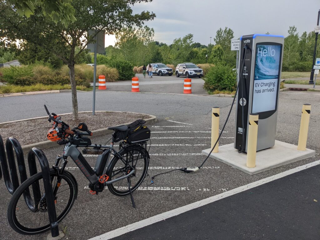 E bike being charged on an EV charging station