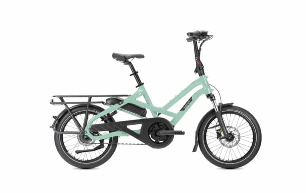 A view of a mint green Tern HSD P i Electric Cargo Bike 