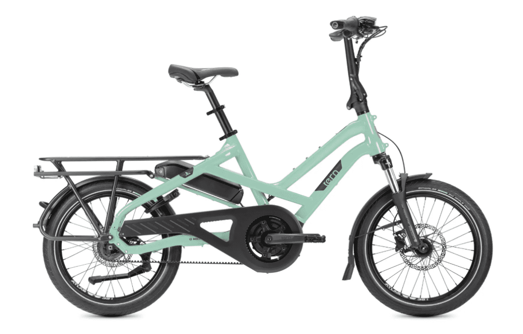 A view of a mint green Tern HSD P i e bike