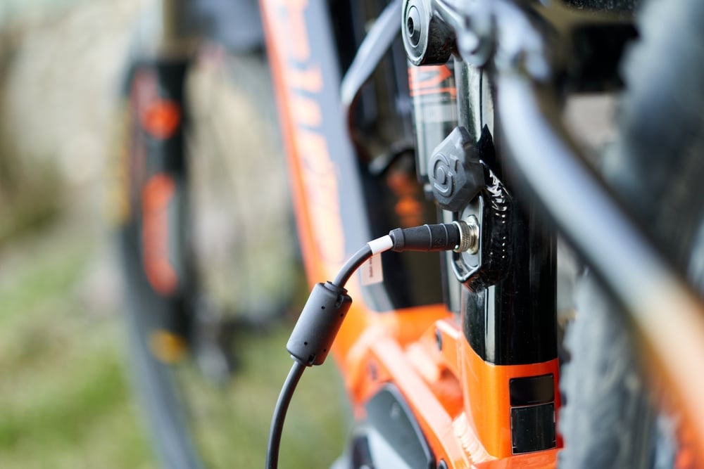 A view of an e bike being charged