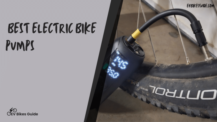 A view of an electric bike pump inserted inside a tire