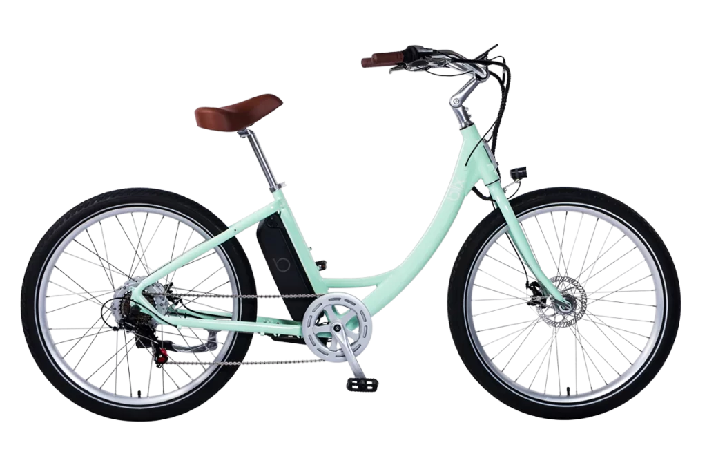 A side view of a Blix Sol Eclipse Beach Cruiser Electric Bike 