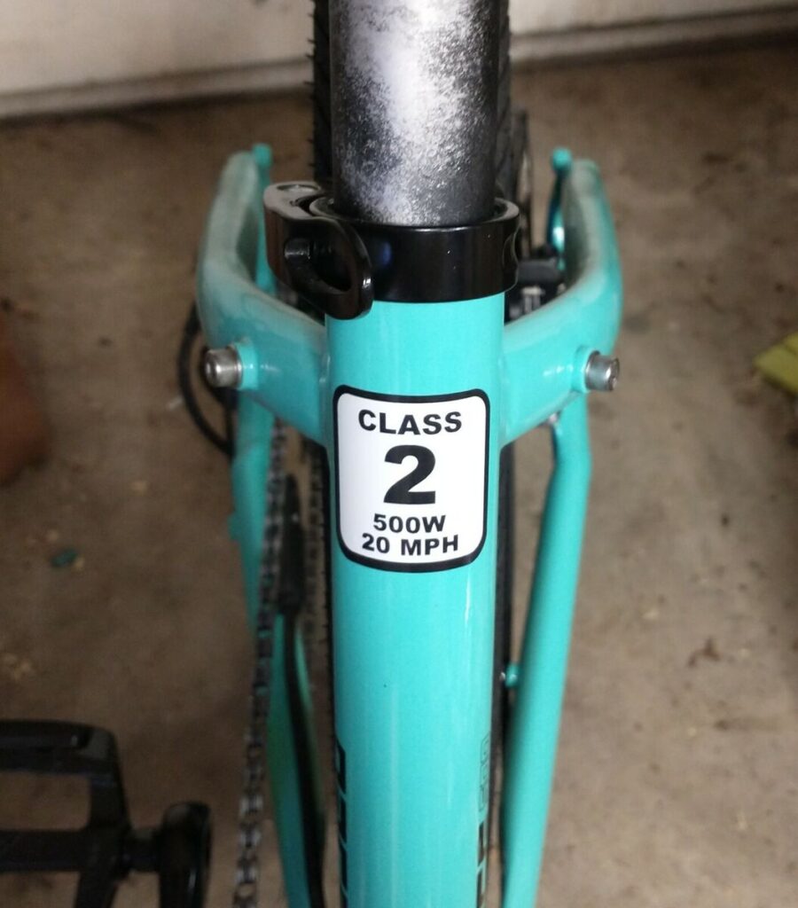 A sticker of class on an electric bike