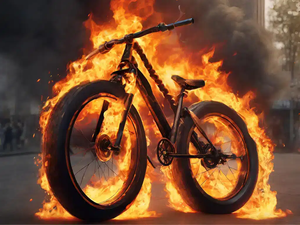 A graphic image of an e bike on fire