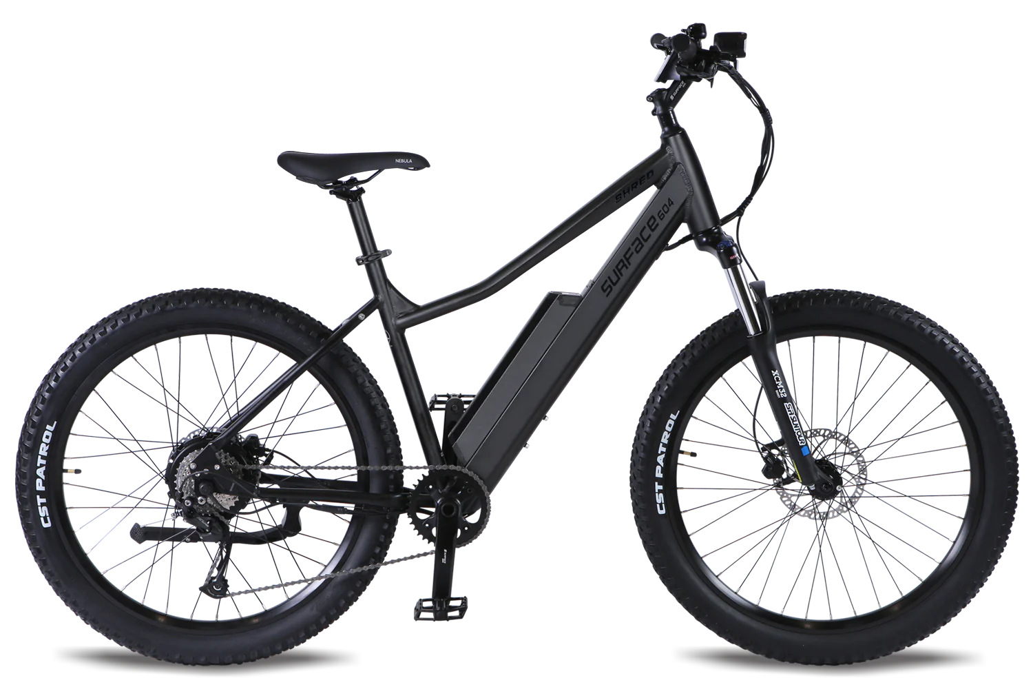 A side view of the surface shred xs e bike