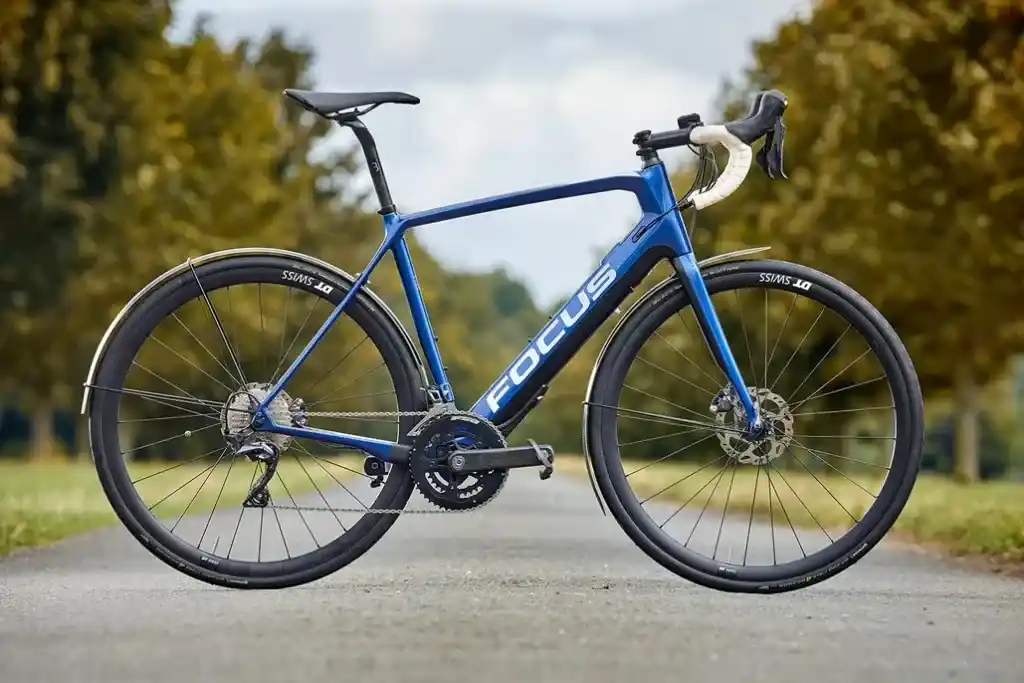 A view of a focus paralane electric road bike on road