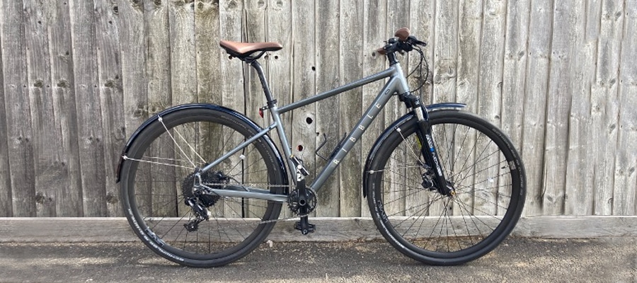 A view of a silver Ribble Hybrid AL Bike