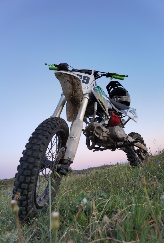 A close view of a pit bike