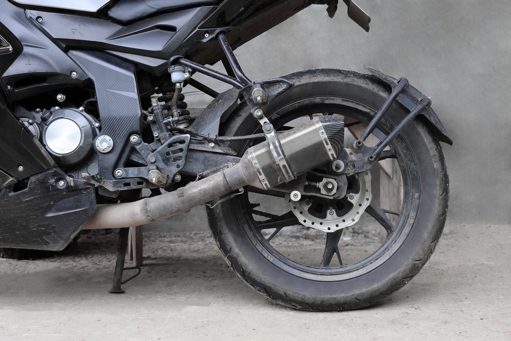 A view of a bike's exhaust pipe