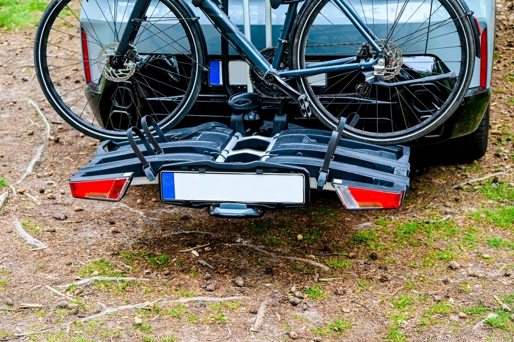 A view of a bike attached to a hitch rack